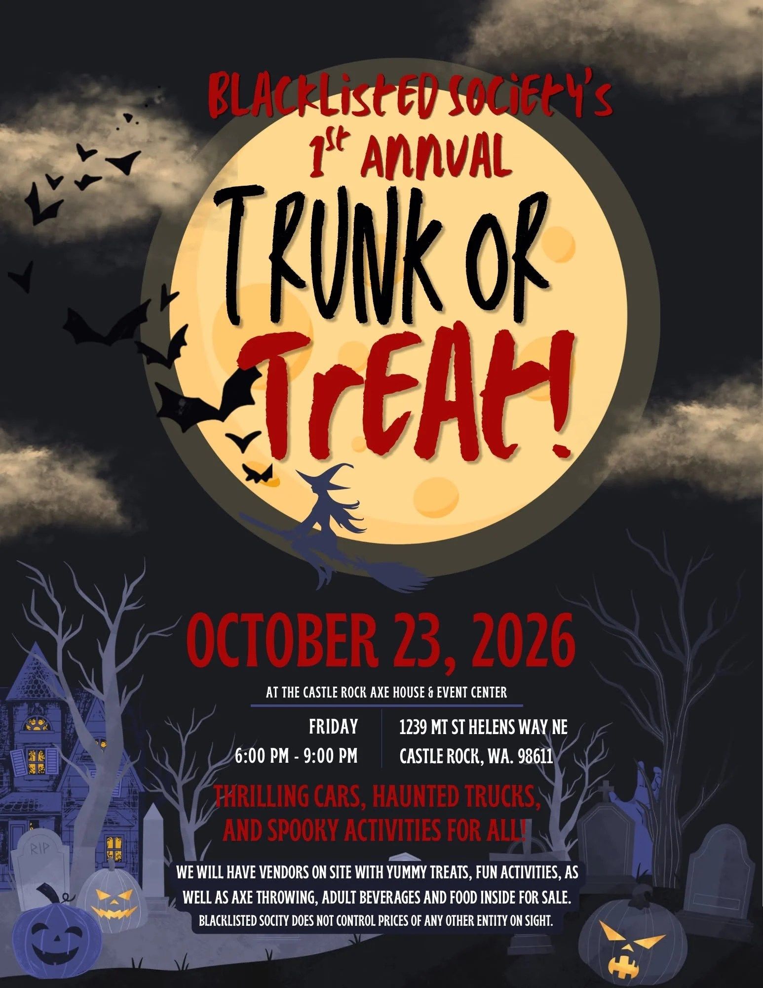 Blacklisted Society – 1st Annual Trunk or Treat – Castle Rock Axe House