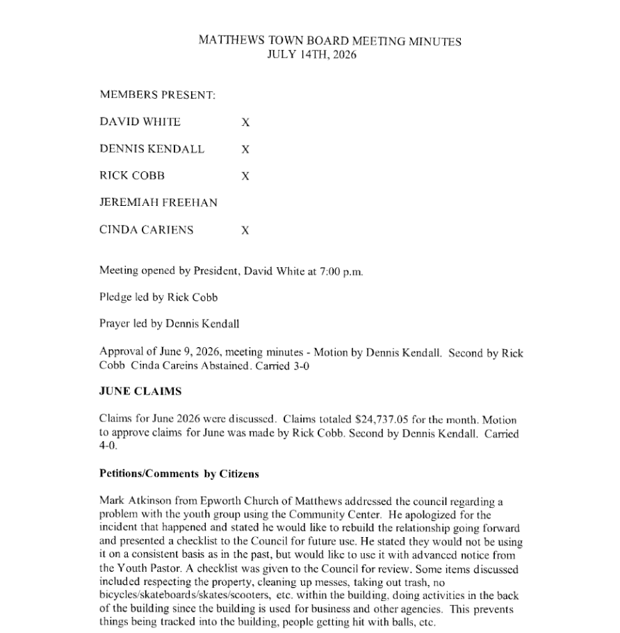 Board Minutes; July 2026