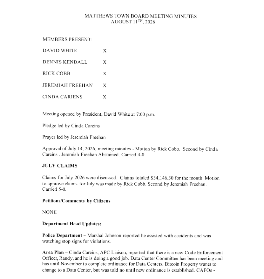 Board Minutes; August 2026