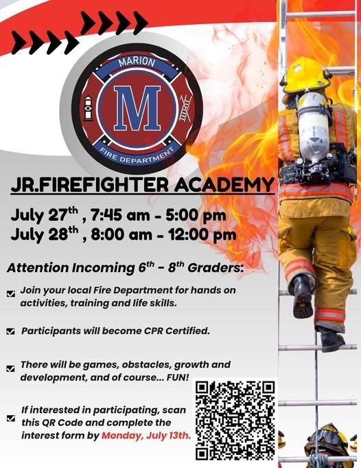 Sign up for Jr. Firefighter Academy by 7/13/26