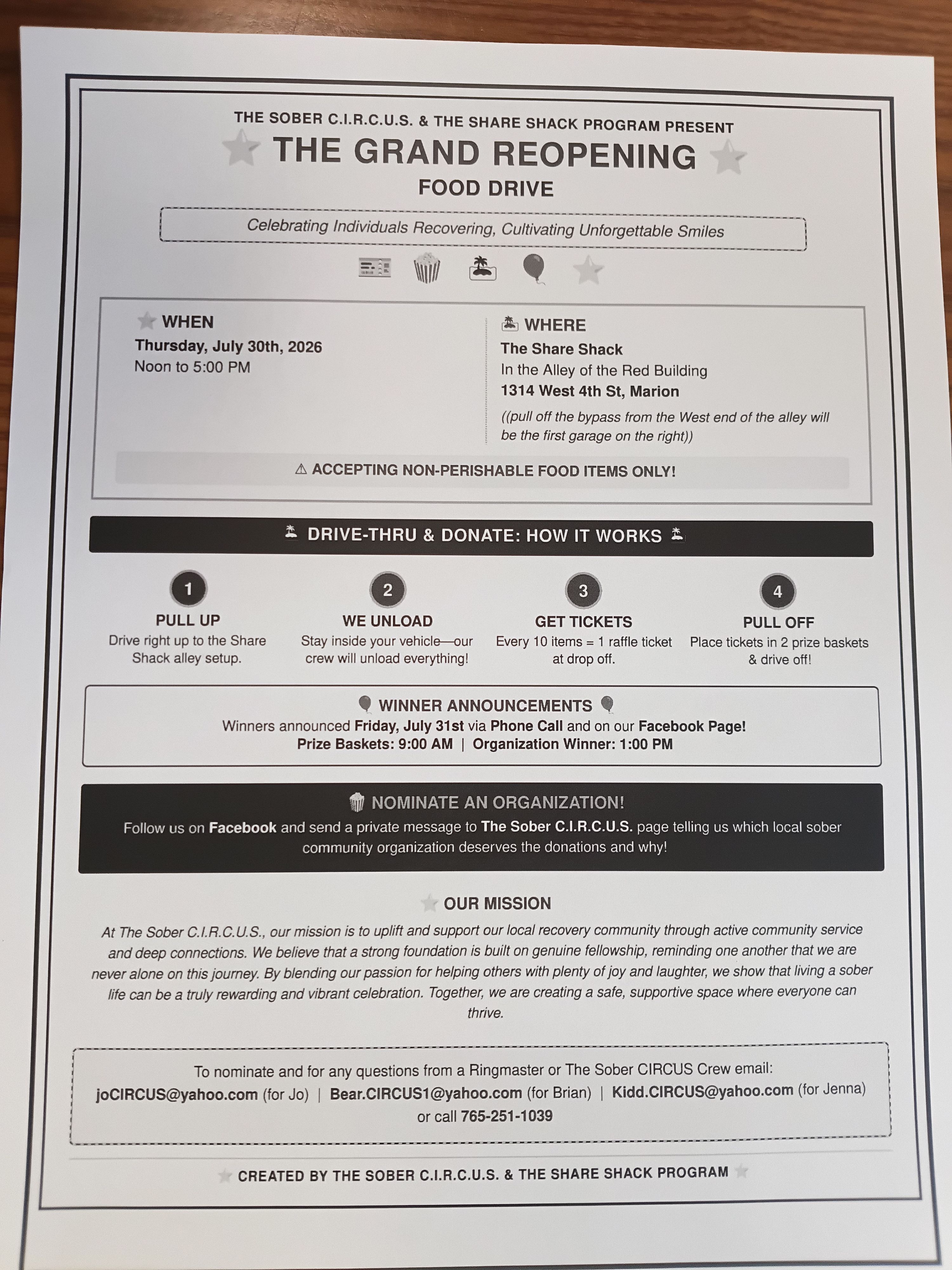 TheSober CIRCUS DRIVE-THRU FOOD DRIVE FOR RECOVERY