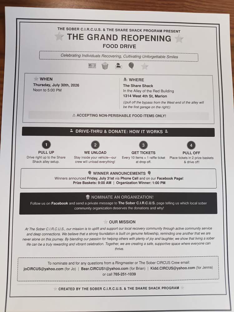 TheSober CIRCUS DRIVE-THRU FOOD DRIVE FOR RECOVERY